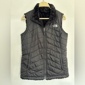 North Face Reversible Women's Vest, Quilted Puffer, Faux Fur, Black, Size Small